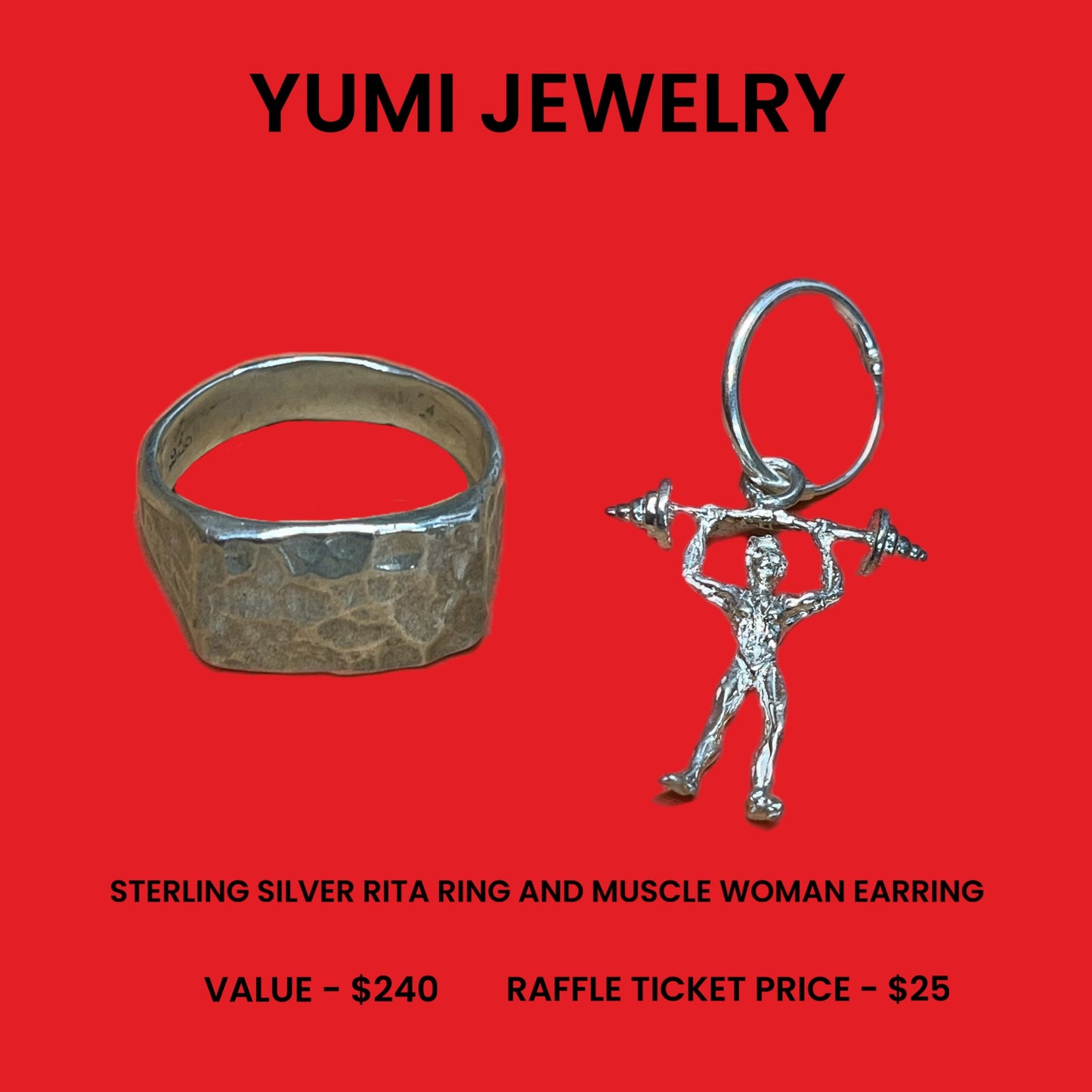 Yumi Jewelry Sterling Silver Rita Ring and Muscle Woman Earring